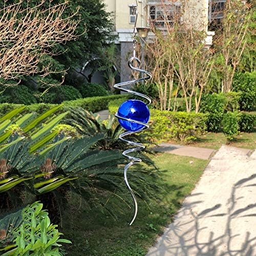 FONMY Gazing Ball Spiral Tail -Decorative Wind Spinner 11" inch Tail and 2" inch Blue Glass Orb. Indoor Outdoor Garden Decoration -13 inch Height - Image 3
