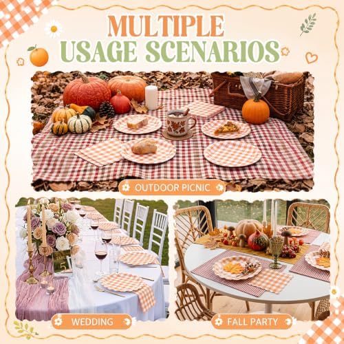 Roshtia 120 Pcs Orange Gingham Plates and Napkins Set for Fall Baby Shower - Image 6