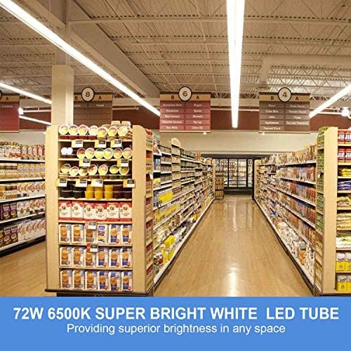Henwsi 8FT LED Shop Light Fixture, White 10 Pack T8 Integrated Tube Lights, 72W 9500LM 6500K High Output Clear Cover, V Shape 270 Degree Lighting for Garage Warehouse, Upgraded Lights Plug and Play - Image 6
