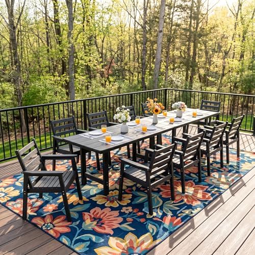 12-Piece Outdoor Dining Set, All-Weather HDPE Patio Furniture, Two 66.5" Slatted Table with 1.6" Umbrella Hole & 10 Ergonomic Armchairs, Heavy Duty 350lbs Capacity, UV Resistant, Black - Image 2