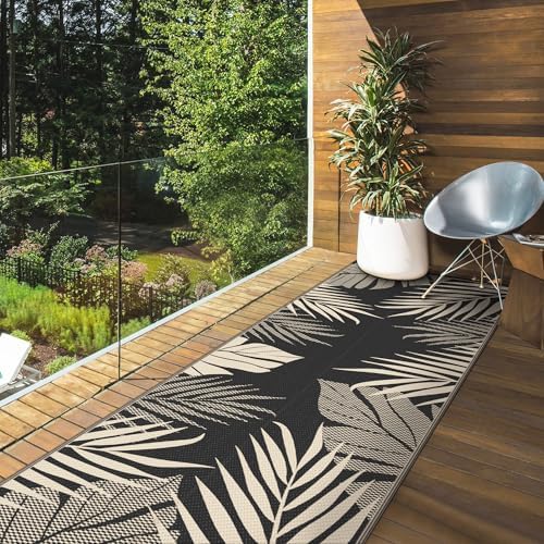GENIMO Outdoor Rug, Waterproof Plastic Runner Rugs, 2.5'x8' Black Beige - Image 4