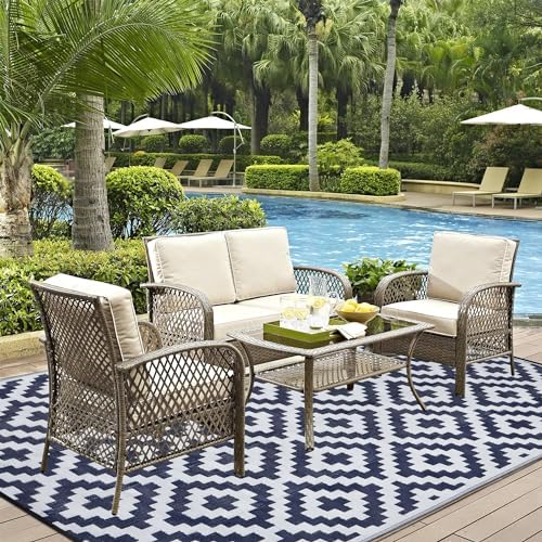 SAND MINE Reversible Mats, Plastic Straw Rug, Modern Area Rug, Large Floor Mat and Rug for Outdoors, RV, Patio, Backyard, Deck, Picnic, Beach, Trailer, Camping, Dark Blue & White, 6' x 9' - Image 6
