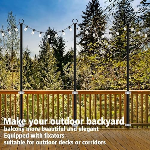 AILBTON 10Ft String Light Poles 8 Pack,Light Poles for Outside Lights,Outdoor with Fence Brackets Hanging Lights,Metal Stand Deck Patio Backyard - Image 4