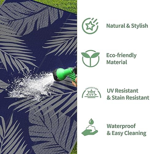 GENIMO Outdoor Rug 3'x5' Waterproof for Porch, Plastic Door Mat Blue Grey - Image 5
