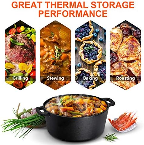 Overmont 3.2qt Cast Iron Skillets + 5qt Dutch Oven Bundle - Image 2