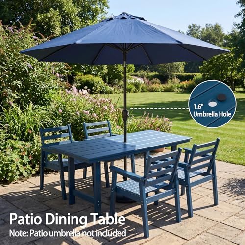 12-Piece Outdoor Dining Set, All-Weather HDPE Patio Furniture, Two 66.5" Slatted Table with 1.6" Umbrella Hole & 10 Ergonomic Armchairs, Heavy Duty 350lbs Capacity, UV Resistant, Blue - Image 4