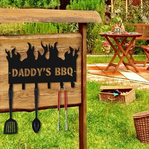 Generic Personalized BBQ Cooking Utensils Wall Hooks Rack for Dad Custom Grilling Tool Organizer Barbecue Tool Metal Storage Holders Grill Cutlery Hanger Father's Day Utensils Hanging Hooks (Style 3) - Image 6