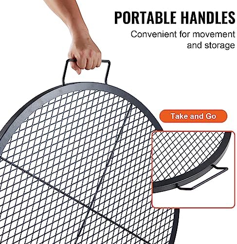 VEVOR X-Marks Fire Pit Grill Grate, Round Cooking Grate, Heavy Duty Steel Campfire BBQ Grill Grid with Handle and Support X Wire, Portable Camping Cookware for Outside Party & Gathering, 30 Inch Black - Image 5