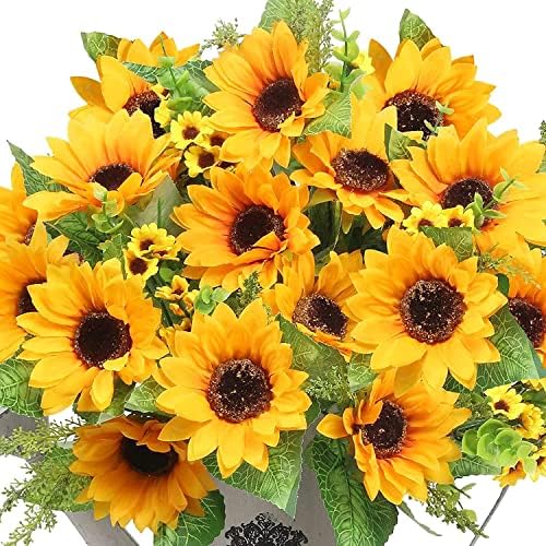 AmyHomie Artificial Sunflowers for Outdoors Fall Decor, 2 Bouquets by AmyHomie