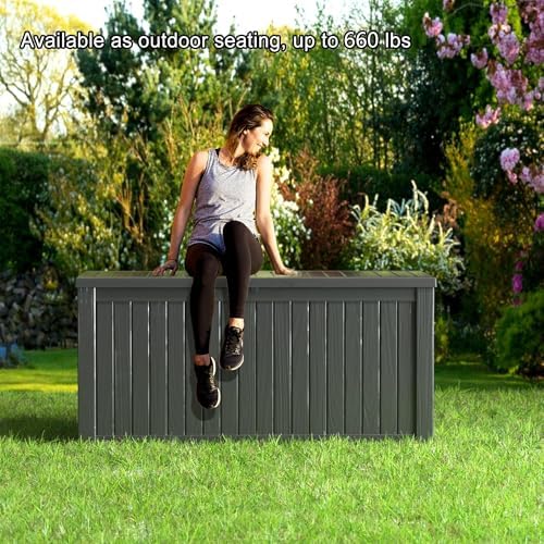 180 Gallon Resin Outdoor Deck Box Waterproof Patio Furniture, Garden Tools, Cushions, Pool Accessories Outside Storage (Black, 180 Gallon) - Image 7