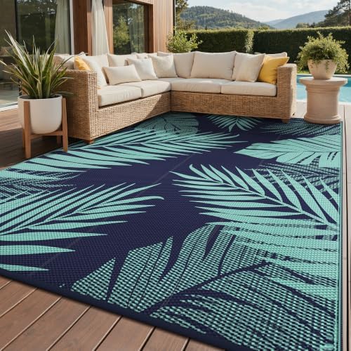 GENIMO Outdoor Rug, Waterproof Plastic Rugs for Patio, 9'x12' Blue Green by GENIMO