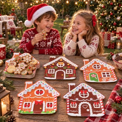 FOIMAS 48pcs Christmas Paper Plates, 9.3 Inch Christmas Gingerbread House Plates Disposable Christmas Party Paper Plate Tableware for Xmas Party Supplies Winter Holiday Birthday Kitchen Table Decor - Image 6