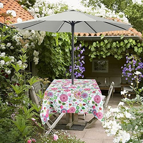 EHouseHome Outdoor Indoor 60inch SquareTablecloth with Umbrella Hole and Zipper, Waterproof Zippered Patio Table Cloths, Spring/Summer Table Covers for Backyard Circular Table/BBQs/Picnic - Image 2
