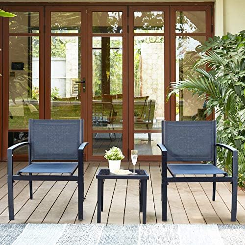 Homall 3 Pieces Patio Furniture Set Outdoor Patio Conversation Textilene Bistro Set Modern Porch Lawn Chairs with Coffee Table for Home and Balcony (Black) - Image 6