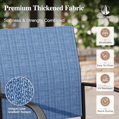 HERA'S HOUSE 5pc Patio Dining Set for 4, Outdoor Metal Table & Blue Chairs - Image 2