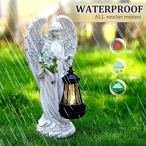 VChymm Solar Angel Outdoor Garden Decor Statues – 13.2 inches Solar Outdoor Sculptures for Outside Yard Art Patio Balcony Front Lawn Ornaments Gifts for Mom Grandma Women - Image 4