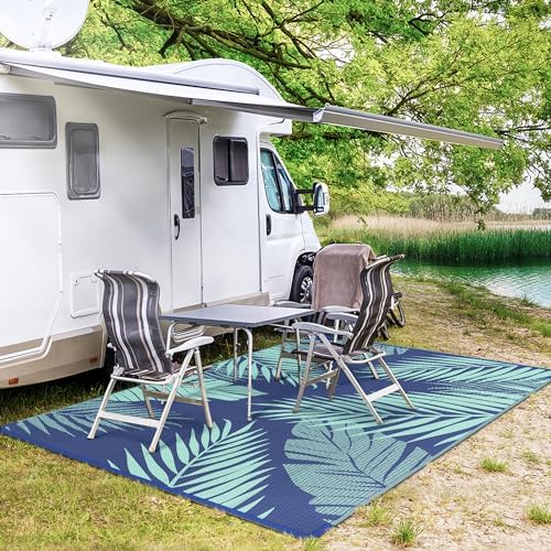 GENIMO Outdoor Rug, Waterproof Plastic Rugs for Patio, 5'x8' Navy Green - Image 5