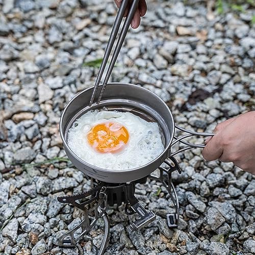 Titanium Pot Pan Set with Folding Handle Outdoor Camping Soup Pot Bowl Frying Pan Mess Kit Picnic Cookware - Image 5