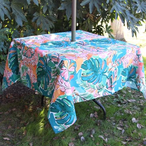 EHouseHome Outdoor and Indoor 60x60 inch Tablecloth with Umbrella Hole and Zipper, Waterproof Zippered Patio Cloths, Spring/Summer Table Covers for Backyard Circular Table/BBQs/Picnic - Image 3