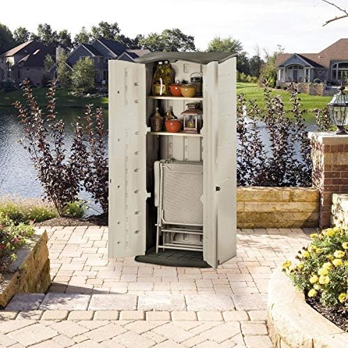 Rubbermaid Compact Vertical Resin Storage Shed With Floor (2 x 2.5 Ft), Weather Resistant, Beige/Brown, Organization for Home/Backyard/Garden Tools/Porch/Patio Cushions/Pool Chemicals/Toys - Image 5