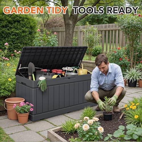 78 Gallon Deck Box Outdoor Indoor Waterproof Storage Box, Gray - Image 4