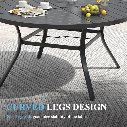 VICLLAX Patio Table and Chair Set of 8, All Weather Metal Round Outdoor Dining Furniture Set-53 Round Outdoor Table and Chairs, Black Tabletop - Image 5