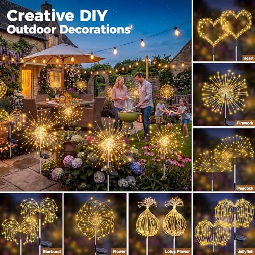btfarm 8 Pack Solar Garden Lights Outdoor, 8 Modes Firework Lights Outside - Image 3