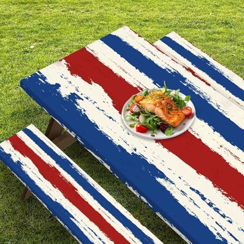 CAPSCEOLL Fitted Picnic Table Cover with Bench Covers 8ft - Red Blue - Image 5