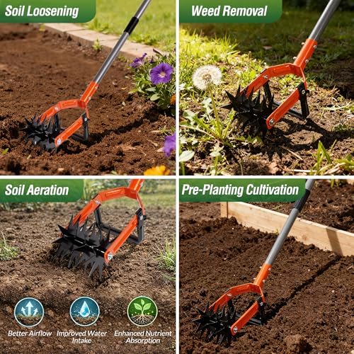 Rotary Cultivator Garden Tool,2-in-1 Hand Tiller & Action Hoe Garden Weeder - Image 3