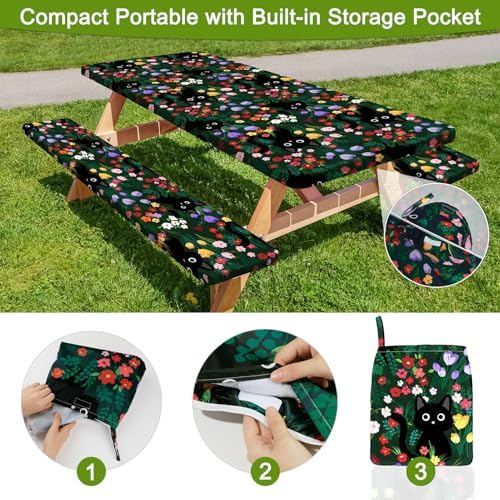 Picnic Table and Bench Cover Set, Waterproof Fitted Elastic Cloth - Image 3