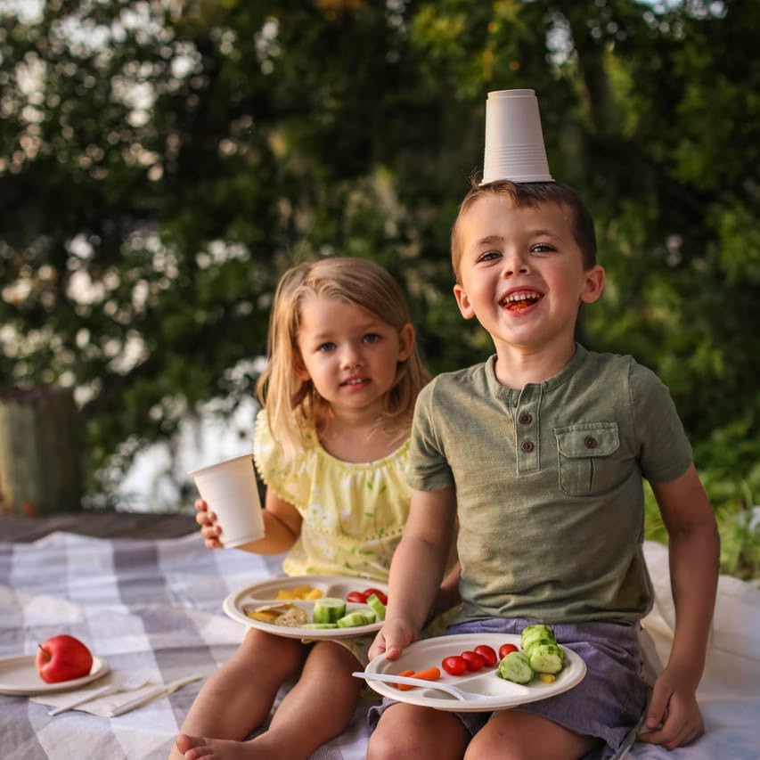 Eco-friendly Camping Supplies [16 Dinnerware Set] for Picnic Basket & Party Supplies. Compostable Paper Plates, Napkins, Biodegradable Utensils, Cups, Green Tablecloths, by Earth's Natural Alternative - Image 5