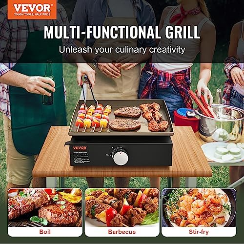 VEVOR Griddle, 16.9" Heavy Duty Manual Flat Top Griddle, Countertop Gas Grill with Non-Stick Cooking Plate, Steel Propane Gas Griddle, 1-Burners Restaurant Portable Grill - 22,000 BTU - Image 2