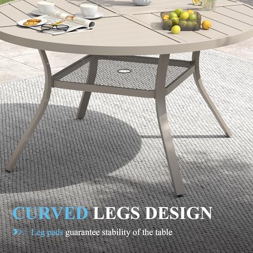 VICLLAX Patio Table and Chair Set of 6, All Weather Metal Round Outdoor Dining Furniture Set-47 Round Outdoor Table and Chairs, Sandshell Tabletop - Image 6