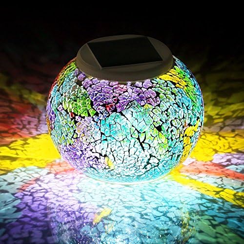 WSgift Color Changing Solar Powered Glass Mosaic Ball Led Garden Lights, Rechargeable Solar Table Lights, Outdoor Waterproof Solar Night Lights Table Lamps for Decorations, Ideal Gifts by WSgift