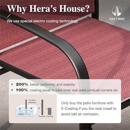 HERA'S HOUSE Patio Dining Set for 4, Wood-Look Metal Table, Red Chair - Image 4