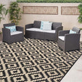 SAND MINE Waterproof Outdoor Rug 8x8 ft, Plastic Reversible Rug, Modern Area Rug, Large Floor Mat for Outdoors, RV, Patio, Backyard, Deck, Picnic, Beach, Camping, Black & Beige by SANDMIND