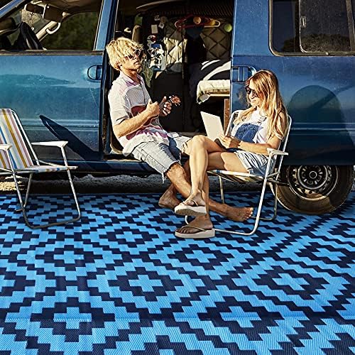 SAND MINE Reversible Mats, Plastic Straw Rug, Modern Area Rug, Large Floor Mat and Rug for Outdoors, RV, Patio, Backyard, Deck, Picnic, Beach, Trailer, Camping, Blue, 9' x 12' - Image 5
