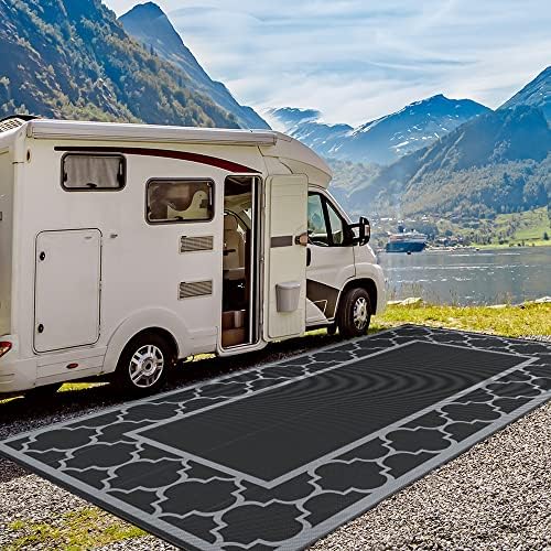 GENIMO Outdoor Rug, Waterproof Plastic Rugs 9'x18' for Camping Black Gray - Image 5