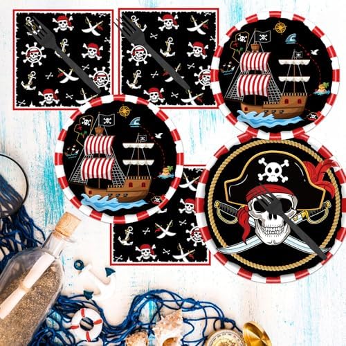 Gameza Pirate Party Decor 96PCS Disposable Plates Napkins Tableware - Image 6