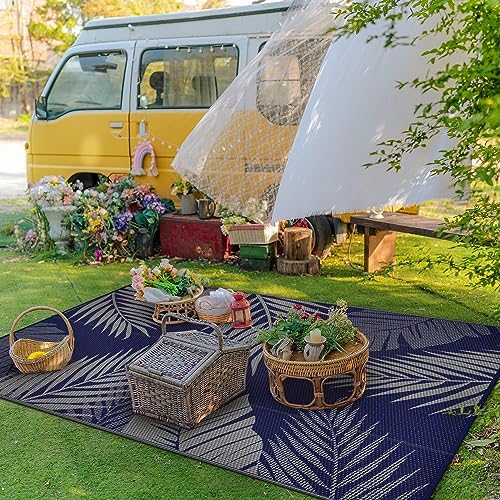 GENIMO Outdoor Rug, Waterproof Plastic Rugs for Patio, 5'x8' Blue Grey - Image 3