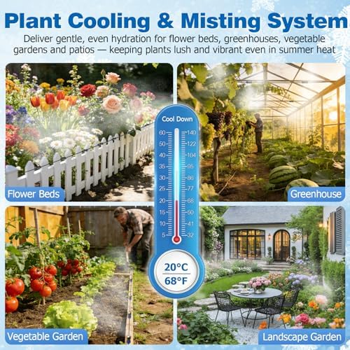 Mellbree Misters for Outside Patio 30FT/9M, Pre-Assembled Misting Cooling System with 8 Brass Nozzles & 3/4" Adapter, Outdoor Mister for Backyard, Garden, Greenhouse, Chicken Coop, Dog House - Image 4