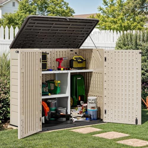 YITAHOME 30 Cuft Metal Storage Shed Shelf, Space-Saving Waterproof Shelf for Horizontal Storage Sheds,Waterproof for Garden, Patio, Garage, Easy Assembly,45.6" L X 13.2" W X 29.2" H, White - Image 2