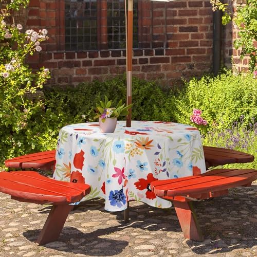 Round Outdoor Tablecloth with Umbrella Hole Umbrella Tablecloth Patio Tablecloths with Zipper for Courtyards, Terraces, and Beaches 60 in, Floral2 - Image 2