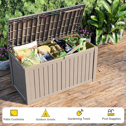 75 Gallon Waterproof Resin Deck Box, UV Resistant Outdoor Storage for Garden, Patio, Porch, Delivery（Grey，75 Gallon） - Image 4