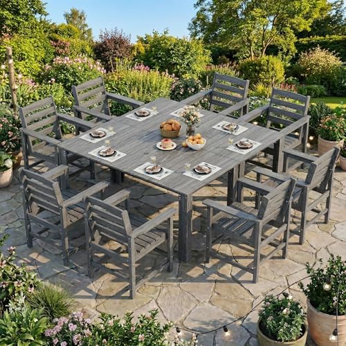 Dining Table Set, 10-Piece HDPE Outdoor Dining Set for 8, Gray - Image 3
