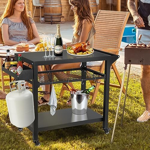 Spurgehom Outdoor Grill Cart, Pizza Oven Stand Table with Wheels - Image 4