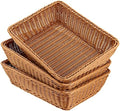 FUNSUEI 3 Pack 15.6 x 11.8 x 3.4 Inches Rectangular Poly Wicker Bread Baskets for Serving, Food Serving Baskets, Handmade Woven Pantry Organizer for Storing Bread, Vegetables, Fruits and Snacks, Brown by FUNSUEI