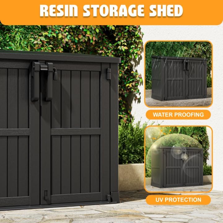 LHBcraft Outdoor Storage Cabinet 37 Cu Ft with Lockable Doors, Portable Horizontal Resin Storage Shed -Easy to Assemble, Waterproof Outdoor Storage Box for Backyards,Patios Black - Image 3