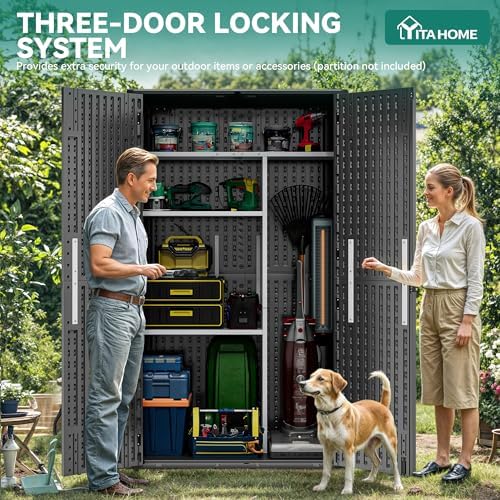 YITAHOME 60 cu ft Tall Outdoor Storage Shed w/o Shelf, Resin Vertical Outdoor Storage Shed, Large Waterproof Storage Cabinet for Garage, Poolside, and Garden (Dark Gray + Black) - Image 2