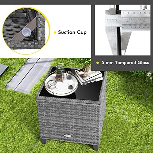 Tangkula 3 Pieces Patio Furniture Set, Outdoor PE Rattan Conversation Chair Set with Tempered Glass Side Table and Removable Cushions, PE Wicker Chairs and Table Set for Porch, Balcony and Garden - Image 7